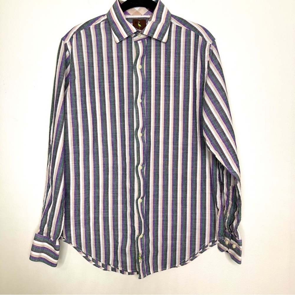 Mens Tailorbyrd Button Down Collared Shirt Cotton Medium Long Sleeve Striped Top - Picture 1 of 8